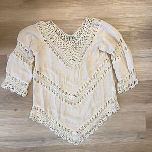 Vivid Collection Bohemian Crochet Swimsuit Cover-up Size Small - Cream Beige